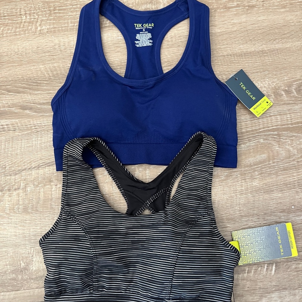 Tek Gear Blue and Black Sports Bras Moisture-Wicking Racerback